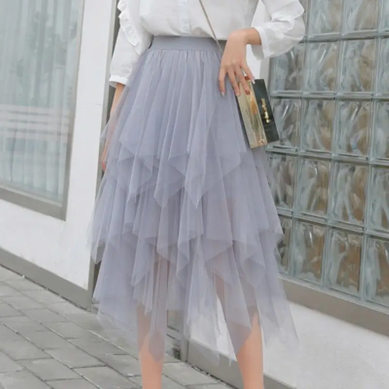 Black Mesh Irregular Pleated High Waist Skirt - Image 4