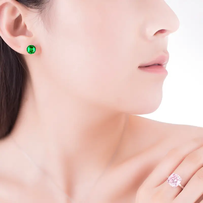 Green Colored Diamond Four-Claw Earrings 2 Carat - Image 12