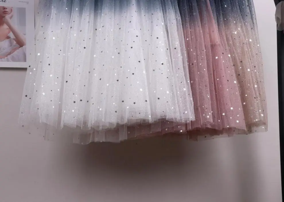 Women Gradient Starry Sky Mesh Midi Skirt — feature 11