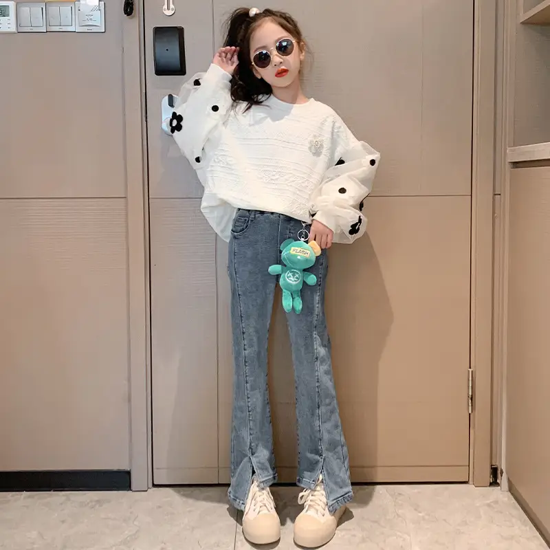 Girls' White Floral Puff Sweatshirt Set 2025 - Image 5
