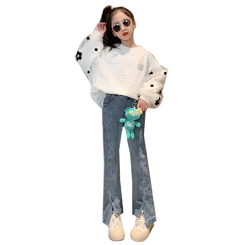 Girls' White Floral Puff Sweatshirt Set 2025 - Image 6