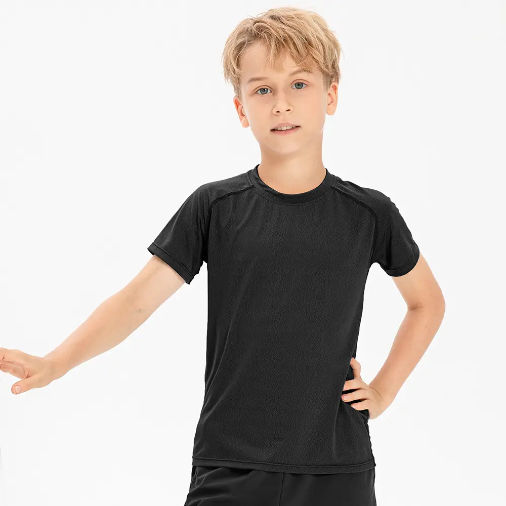 Children's Black T-Shirt Quick Dry Loose Breathable
