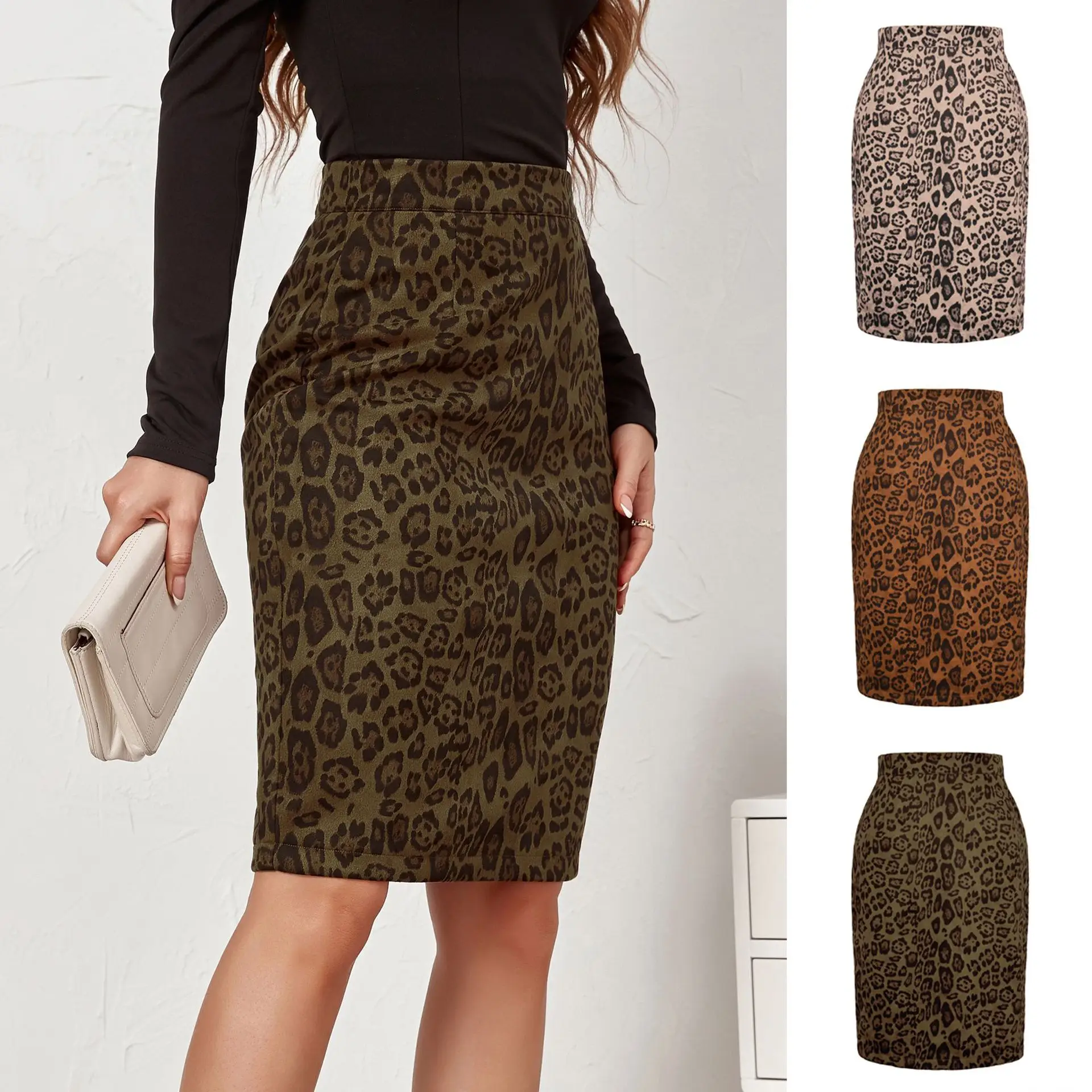2023 Leopard Print High Waist Midi Skirt Women - Image 5