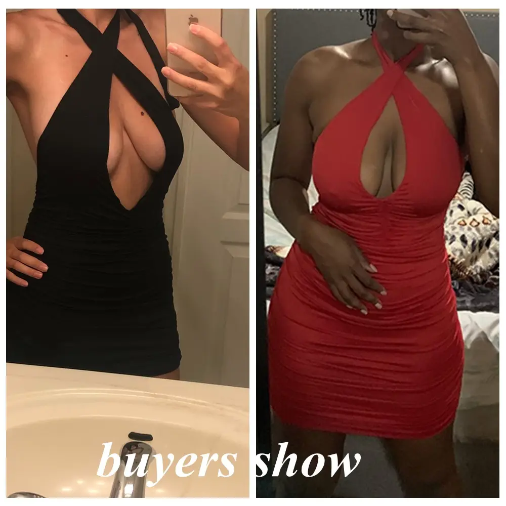 Blue Sleeveless Pleated Nightclub Mini Dress for Women — feature 14