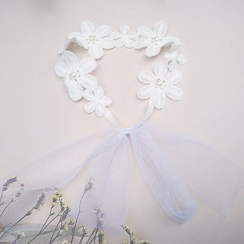 White Floral Baby Hair Band for Girls - Image 4