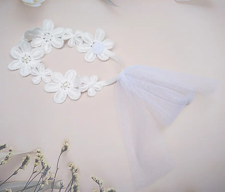 White Floral Baby Hair Band for Girls - Image 5