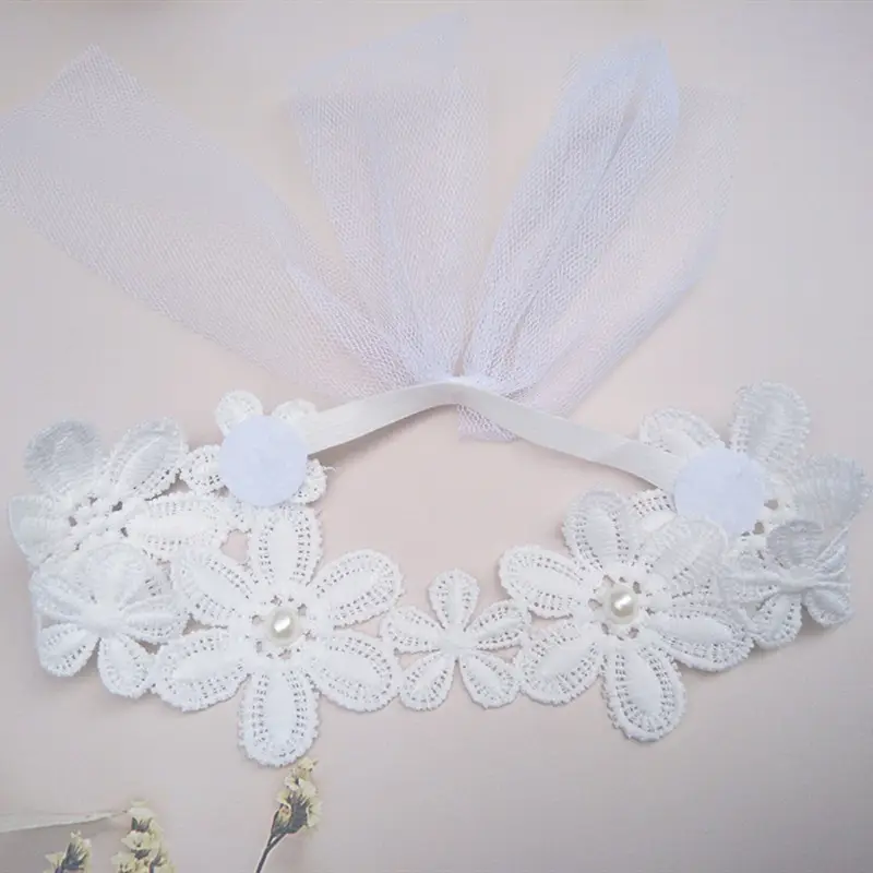White Floral Baby Hair Band for Girls - Image 6