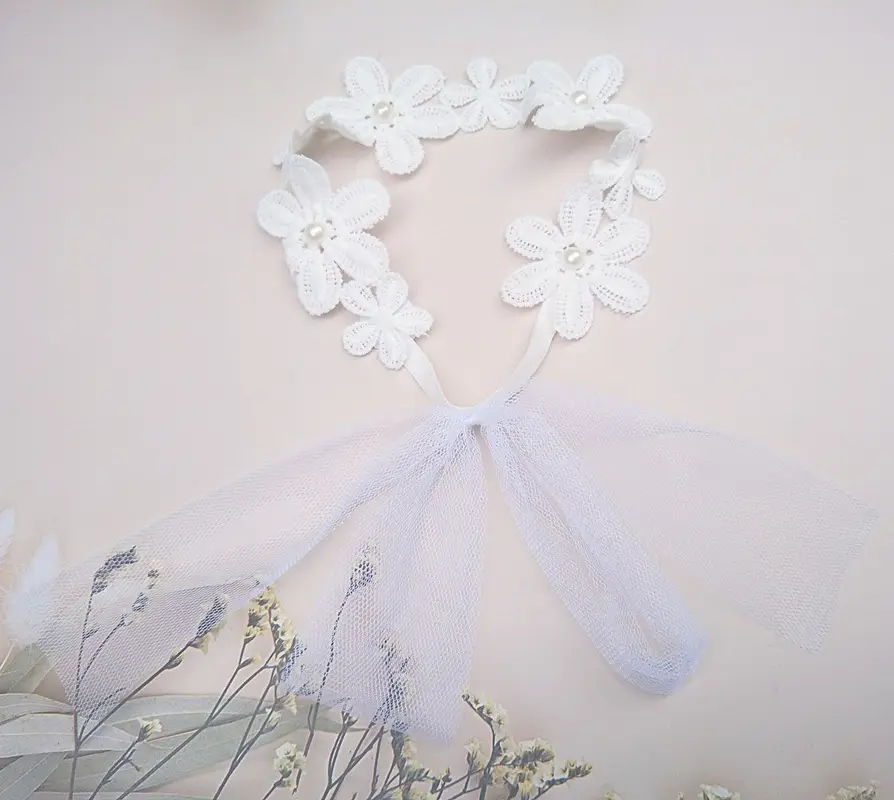 White Floral Baby Hair Band for Girls - Image 7