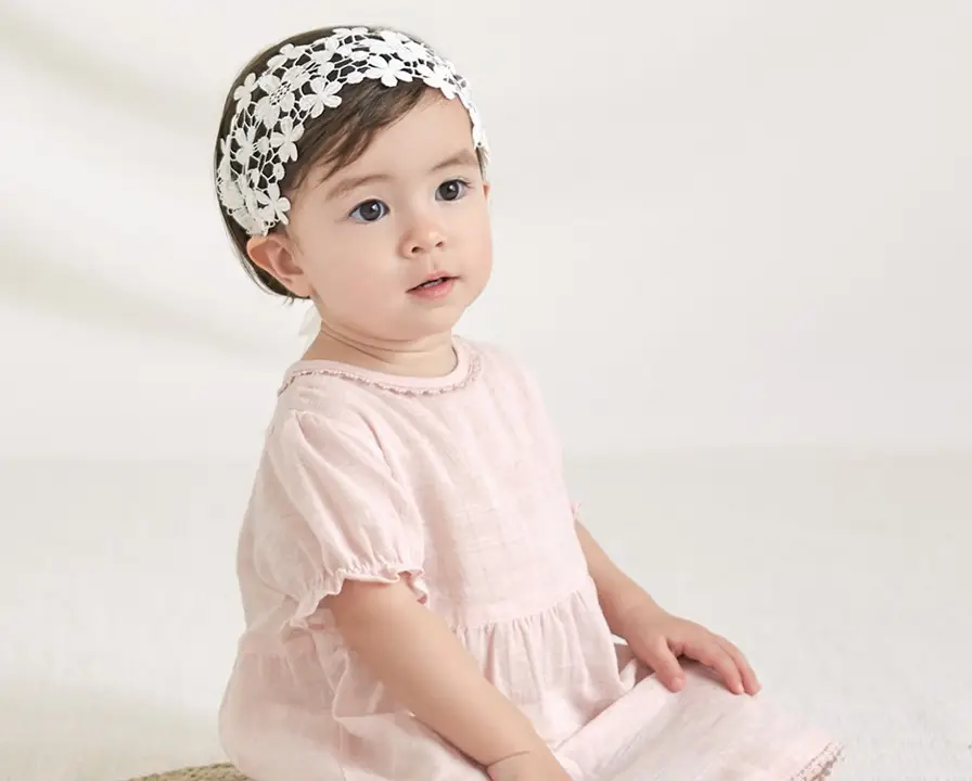 White Floral Baby Hair Band for Girls - Image 2
