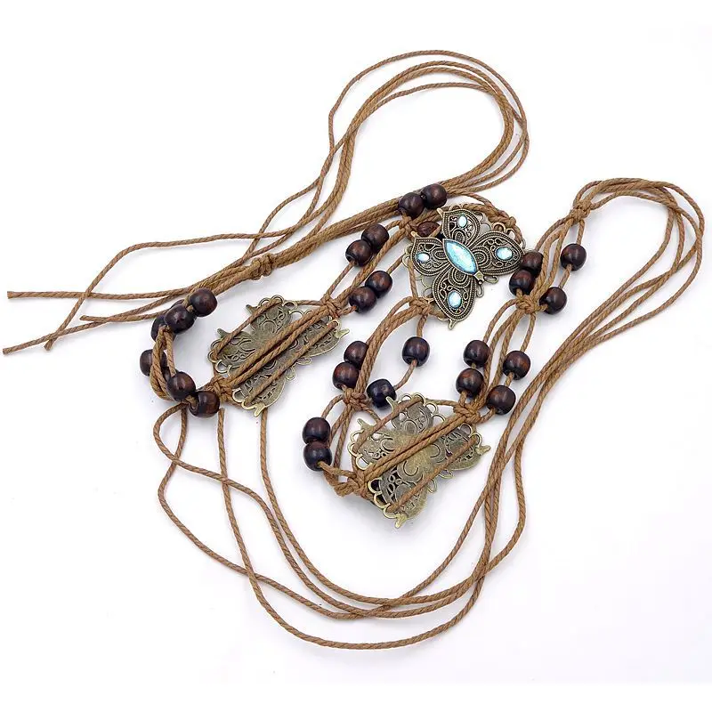 Butterfly Belt Chain with Blue Stone & Wooden Beads - Image 6