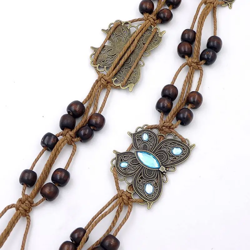 Butterfly Belt Chain with Blue Stone & Wooden Beads - Image 7
