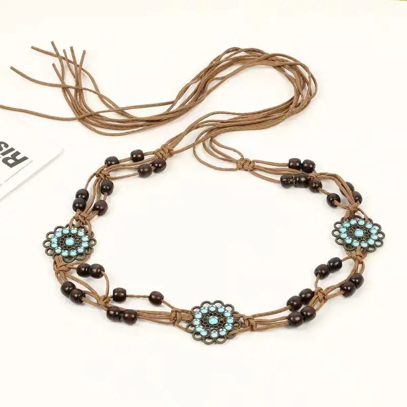 Butterfly Belt Chain with Blue Stone & Wooden Beads - Image 3