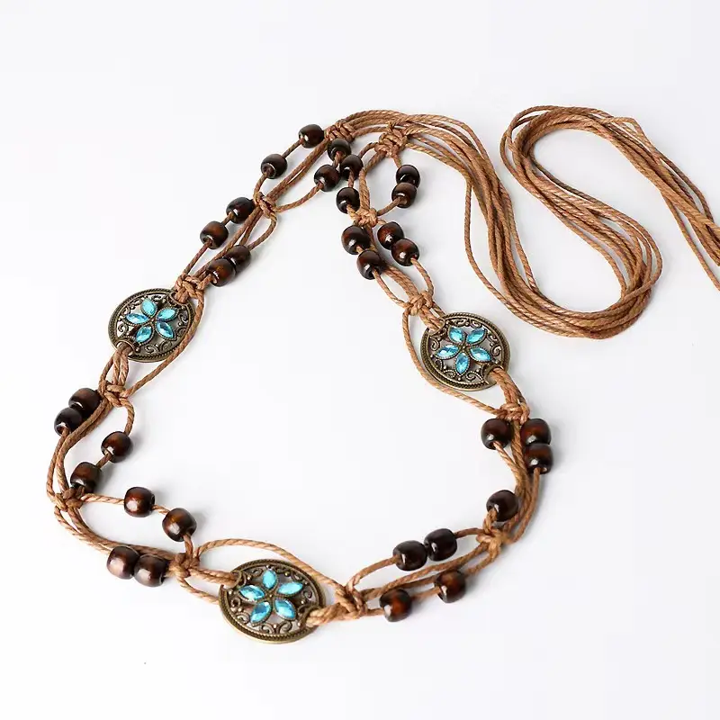 Butterfly Belt Chain with Blue Stone & Wooden Beads - Image 4