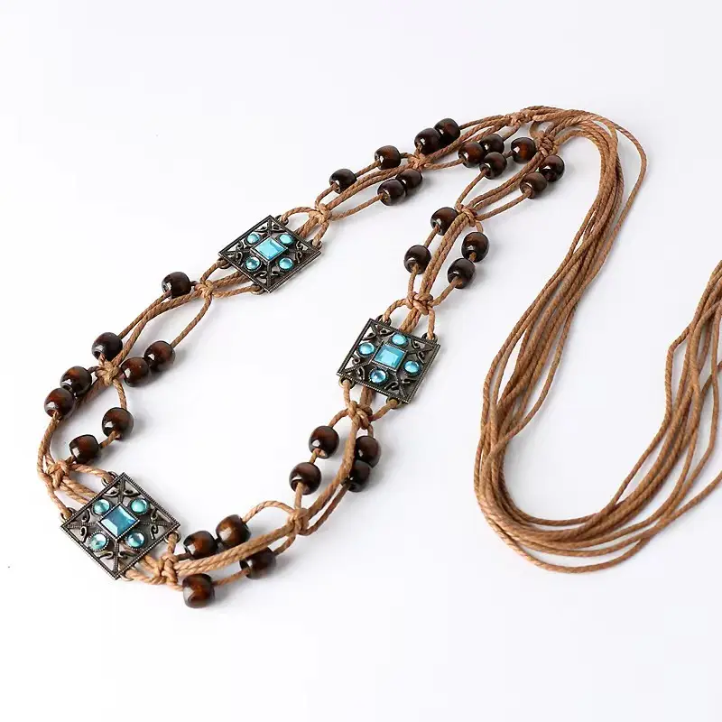 Butterfly Belt Chain with Blue Stone & Wooden Beads - Image 5