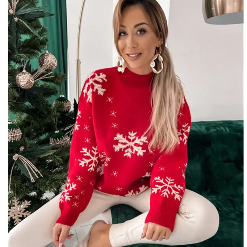 Women's 2022 Snowflake Embroidered Half-Turtleneck Sweater - Image 5