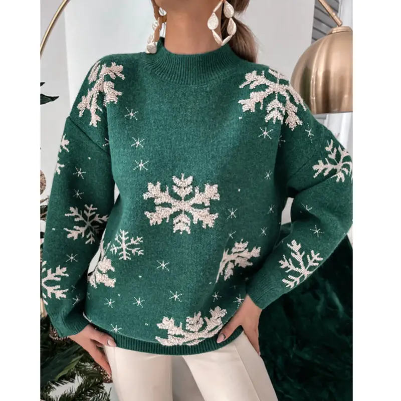 Women's 2022 Snowflake Embroidered Half-Turtleneck Sweater - Image 6