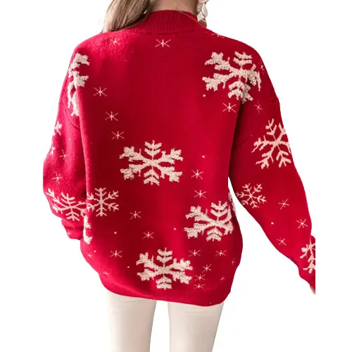 Women's 2022 Snowflake Embroidered Half-Turtleneck Sweater - Image 8