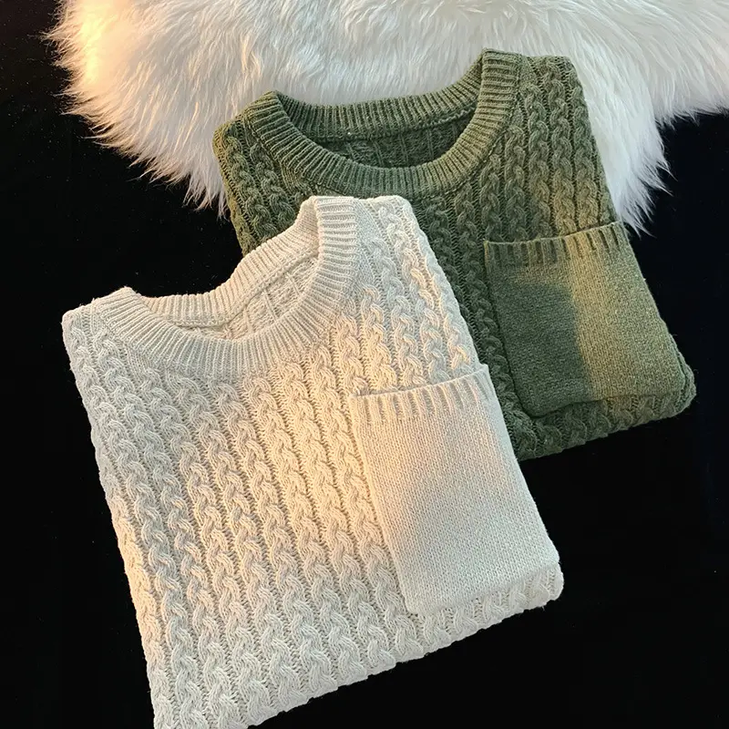 Men's Green Knitted Round Neck Vest Spring Autumn - Image 6
