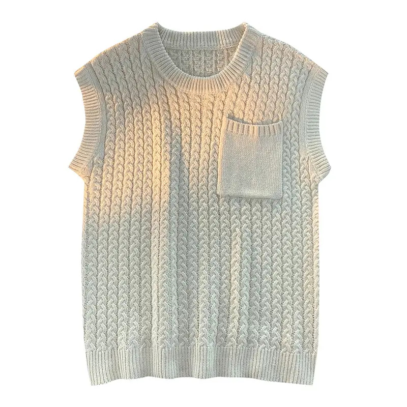 Men's Green Knitted Round Neck Vest Spring Autumn - Image 7
