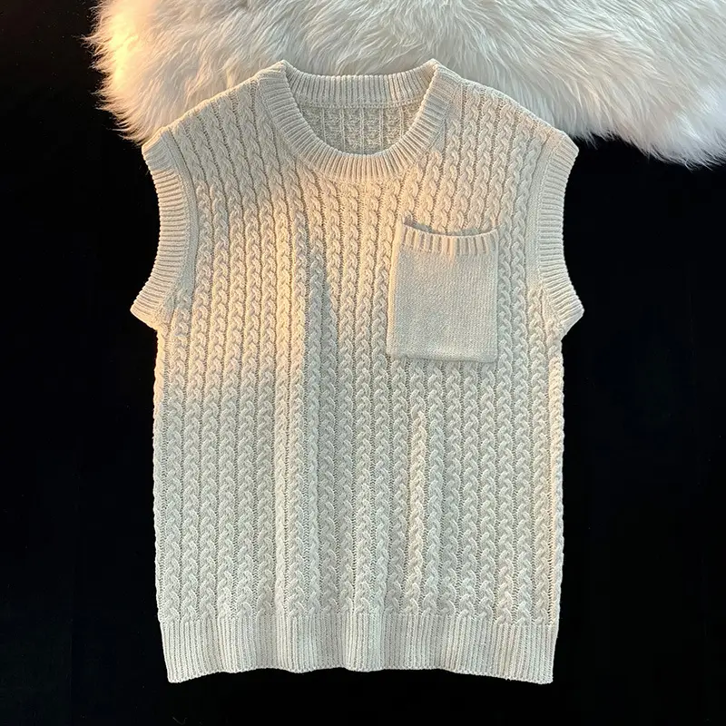 Men's Green Knitted Round Neck Vest Spring Autumn - Image 2