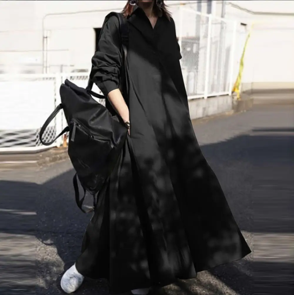 Japanese Style Long Sleeve Cotton Linen Dress Women - Image 5