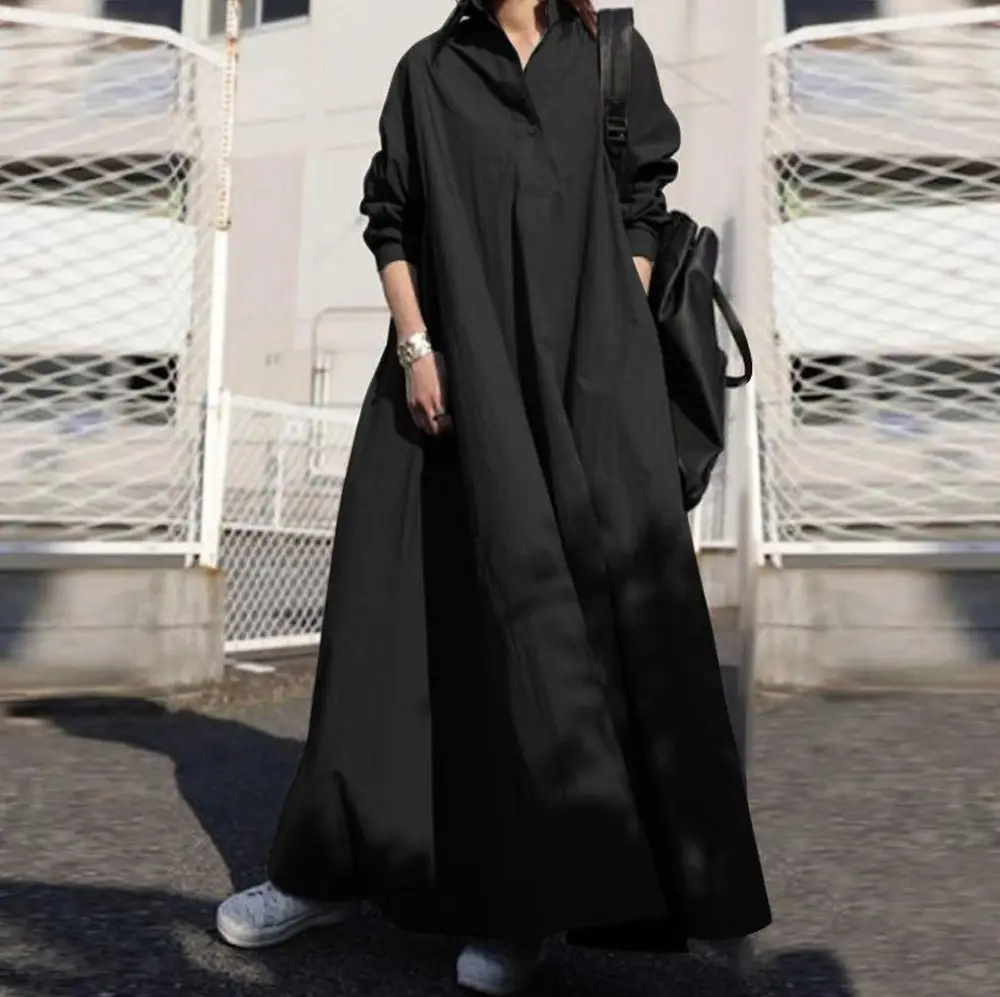 Japanese Style Long Sleeve Cotton Linen Dress Women - Image 2