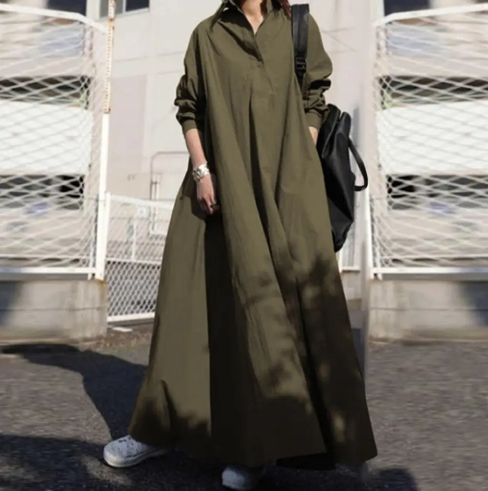Japanese Style Long Sleeve Cotton Linen Dress Women - Image 3