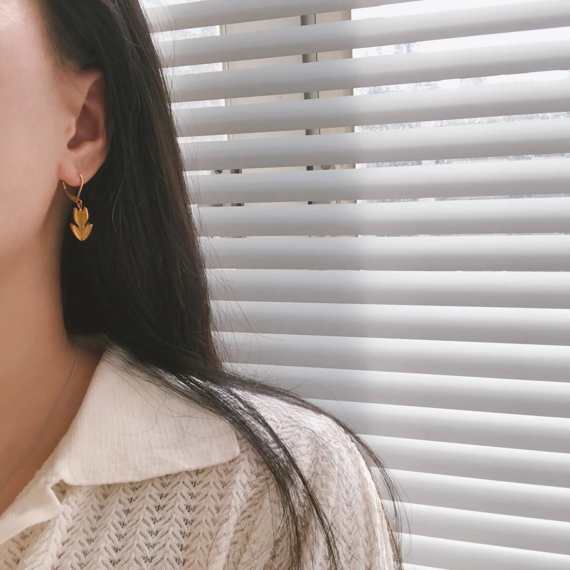 Tulip Flower Earrings Gold Plated Titanium Steel