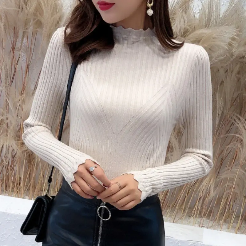 Women Korean Style Black Half-Turtleneck Sweater - Image 2