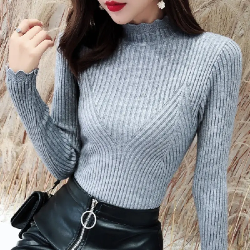 Women Korean Style Black Half-Turtleneck Sweater - Image 4