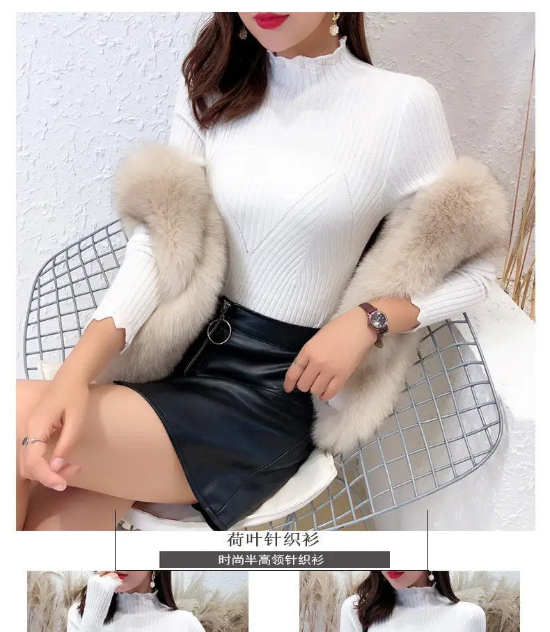 Women Korean Style Black Half-Turtleneck Sweater — feature 1