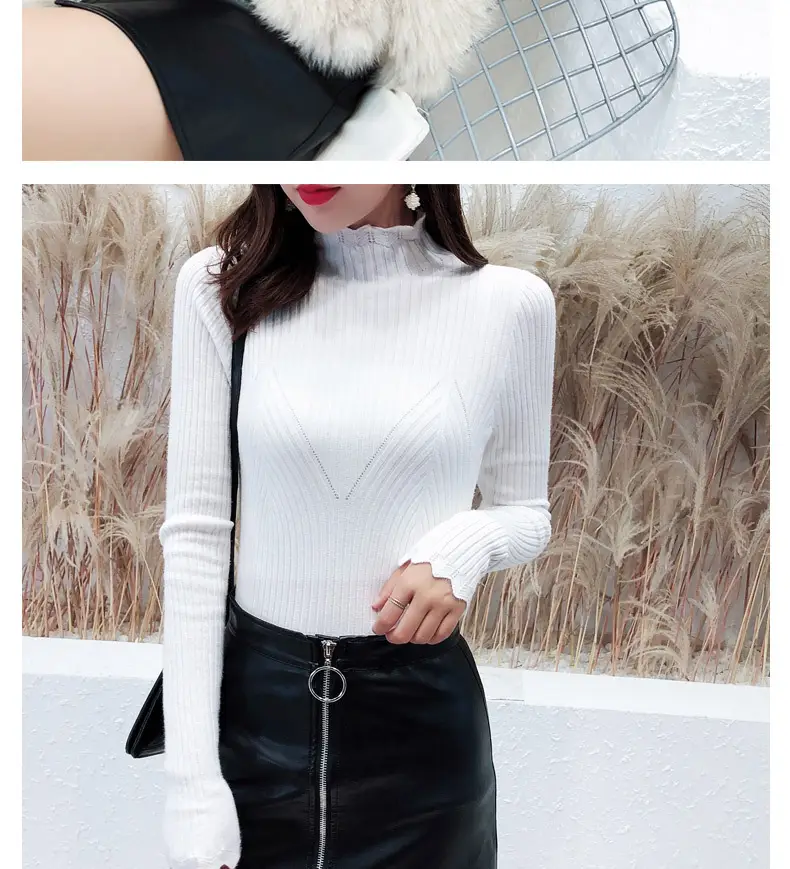 Women Korean Style Black Half-Turtleneck Sweater — feature 10