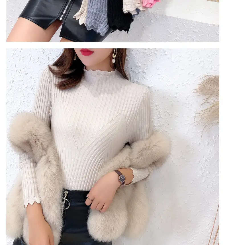 Women Korean Style Black Half-Turtleneck Sweater — feature 12