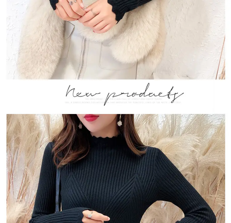 Women Korean Style Black Half-Turtleneck Sweater — feature 14