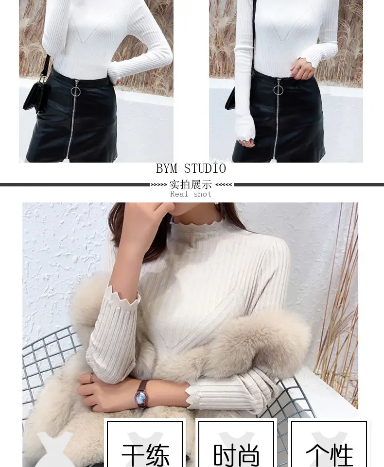 Women Korean Style Black Half-Turtleneck Sweater — feature 2