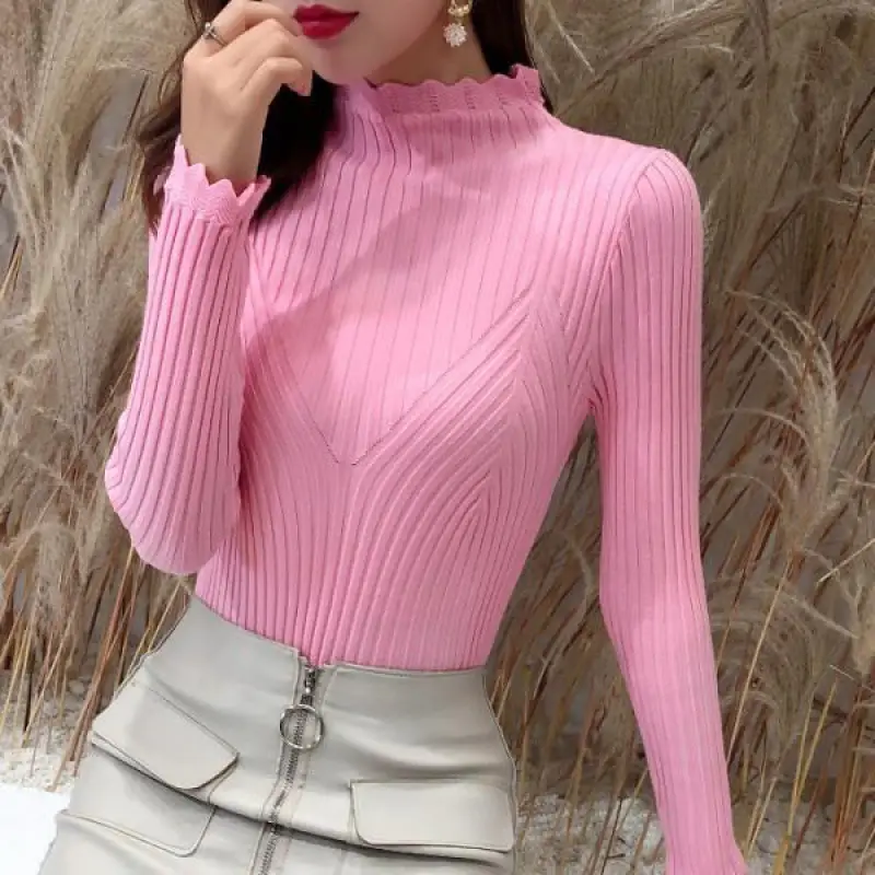 Women Korean Style Black Half-Turtleneck Sweater - Image 5