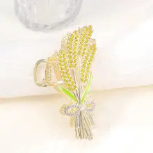 Gold Plated Seven-Tooth Hair Comb with Double Flower Design — feature 14