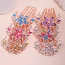 Gold Plated Seven-Tooth Hair Comb with Double Flower Design — feature 2