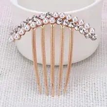 Gold Plated Seven-Tooth Hair Comb with Double Flower Design — feature 26