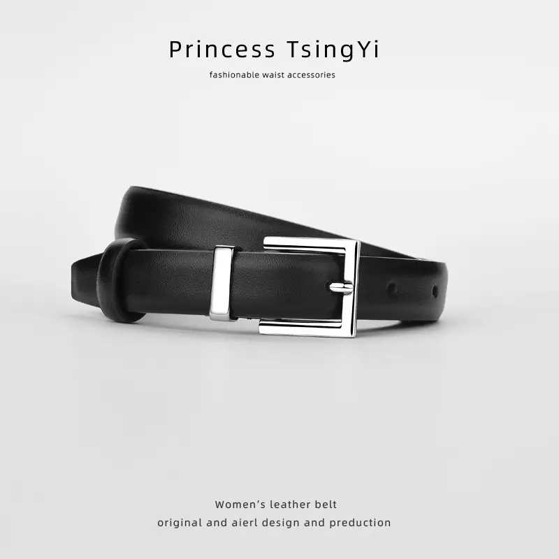 Women's Leather Belt with Black & Brown Retro Design - Image 2
