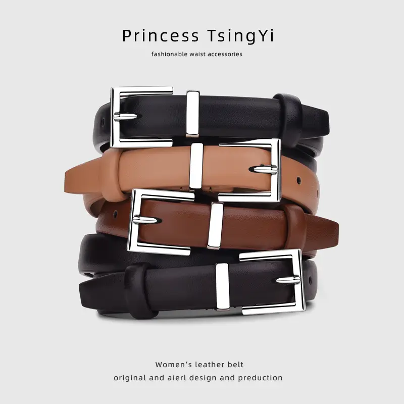 Women's Leather Belt with Black & Brown Retro Design - Image 3