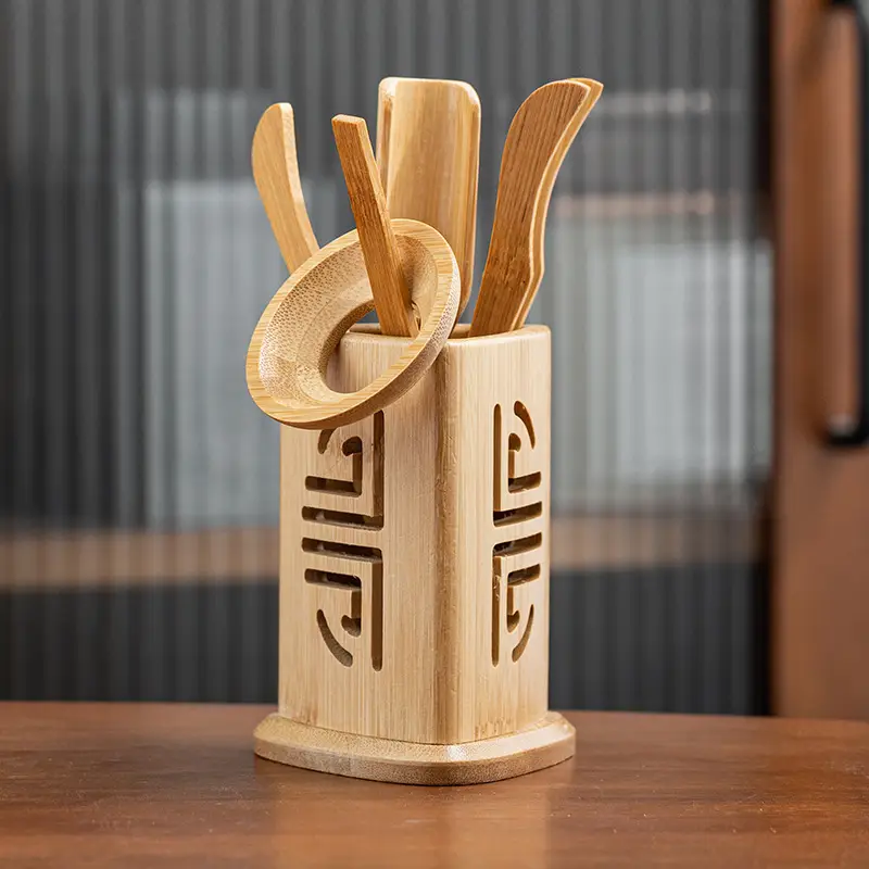 Bamboo Kung Fu Tea Set Six Gentlemen Hollow Holder