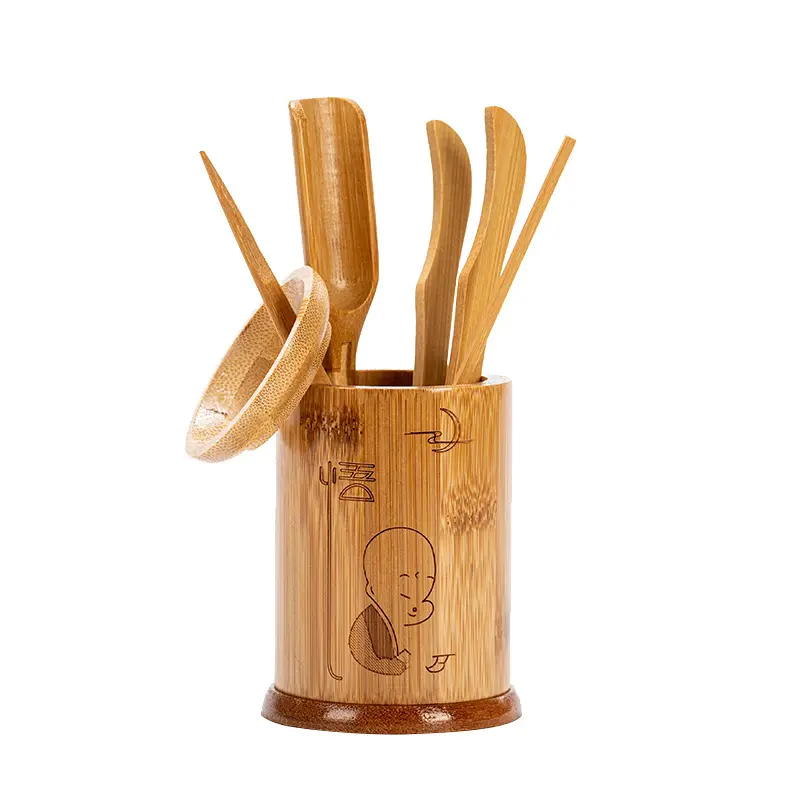 Bamboo Kung Fu Tea Set Six Gentlemen Hollow Holder