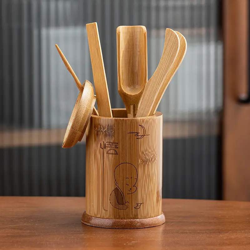 Bamboo Kung Fu Tea Set Six Gentlemen Hollow Holder