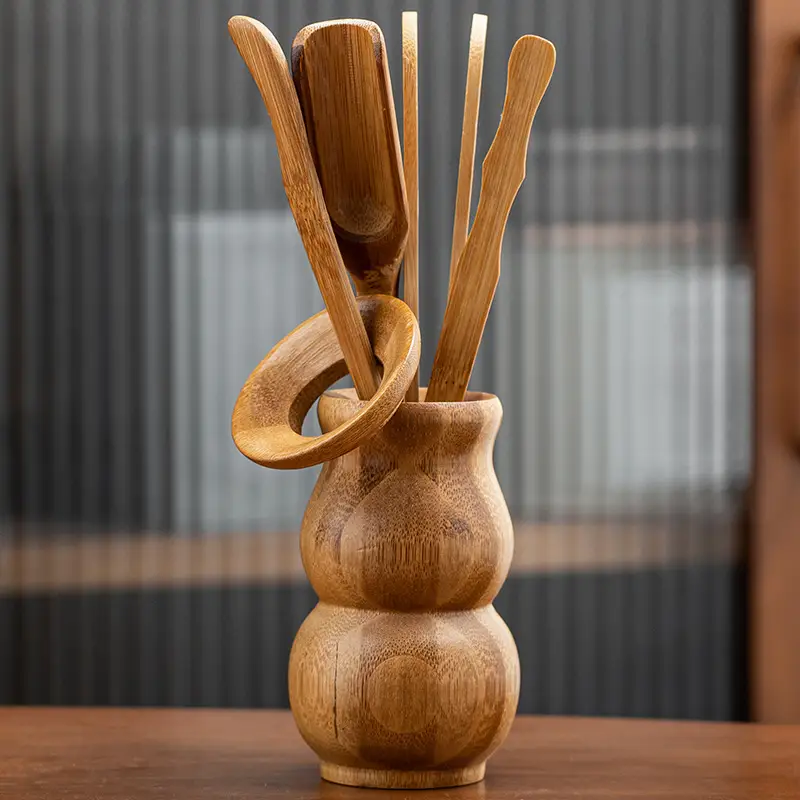 Bamboo Kung Fu Tea Set Six Gentlemen Hollow Holder