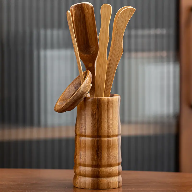 Bamboo Kung Fu Tea Set Six Gentlemen Hollow Holder
