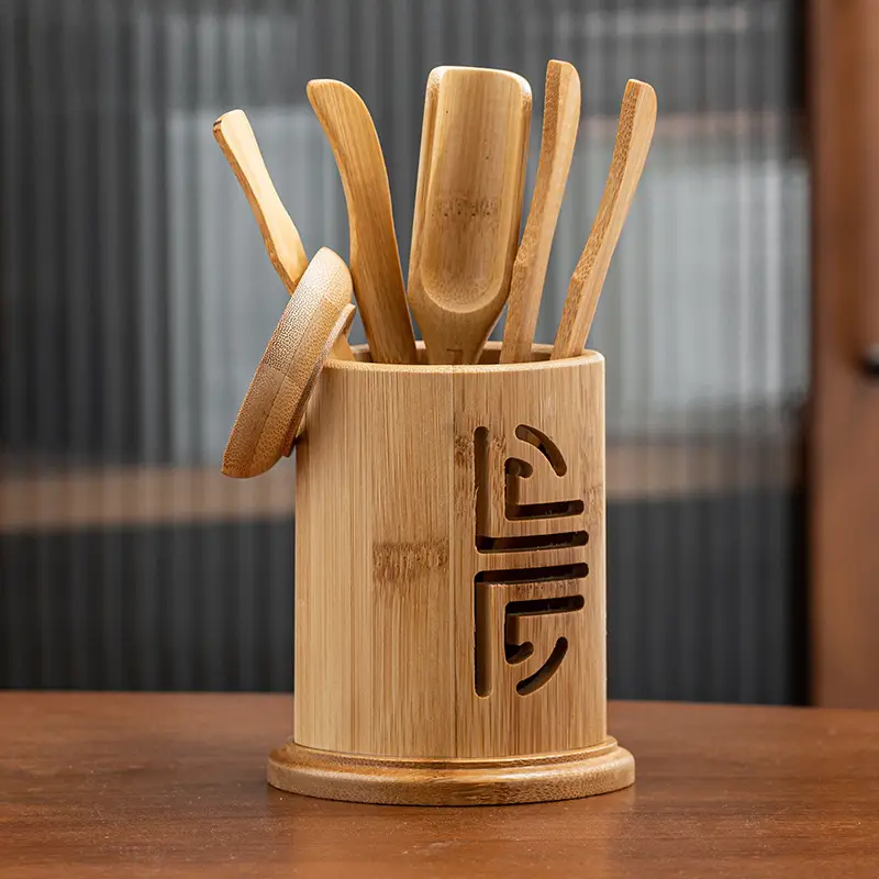 Bamboo Kung Fu Tea Set Six Gentlemen Hollow Holder