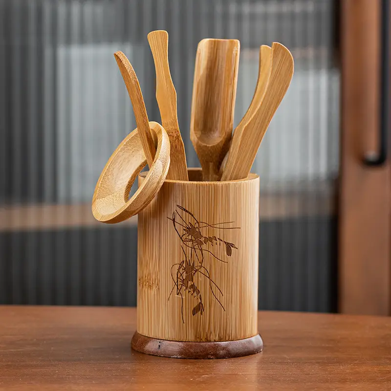 Bamboo Kung Fu Tea Set Six Gentlemen Hollow Holder