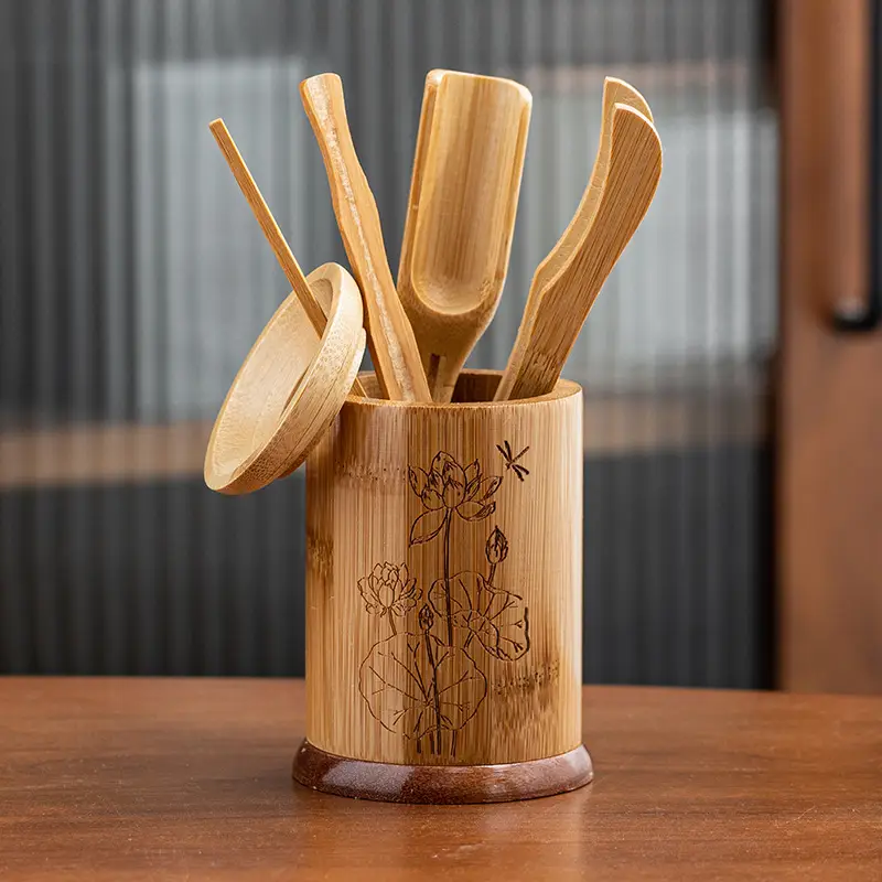 Bamboo Kung Fu Tea Set Six Gentlemen Hollow Holder