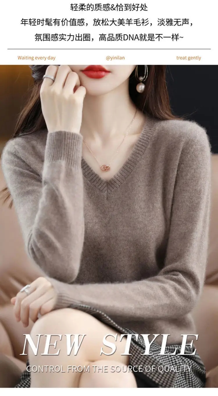 Black V Neck Wool Pullover for Women Large — feature 10